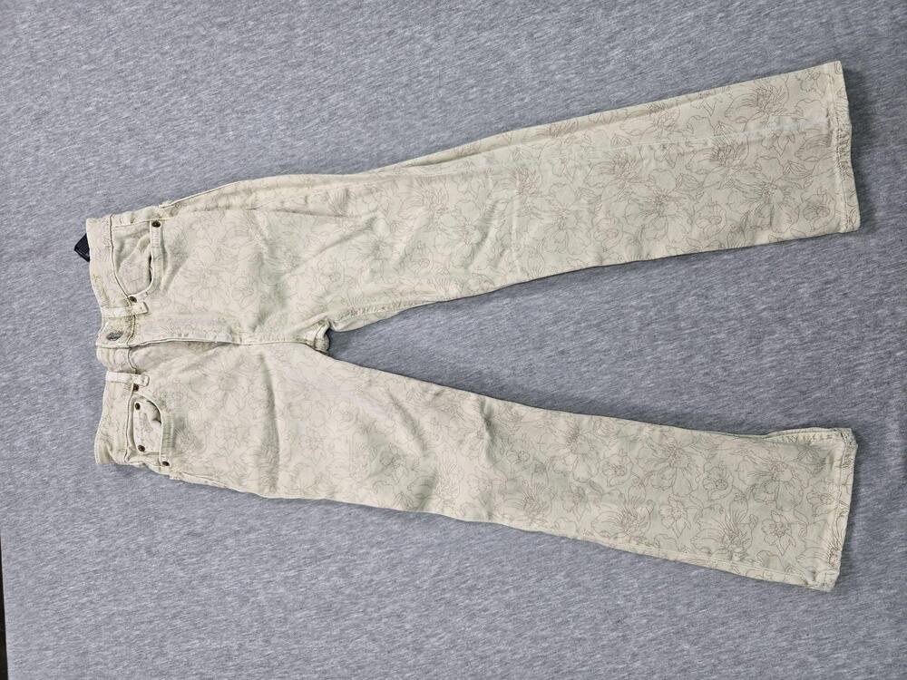 Zara The Dreed Flare Jeans Womens 2 Beige Floral Print Mid Rise Denim Pants